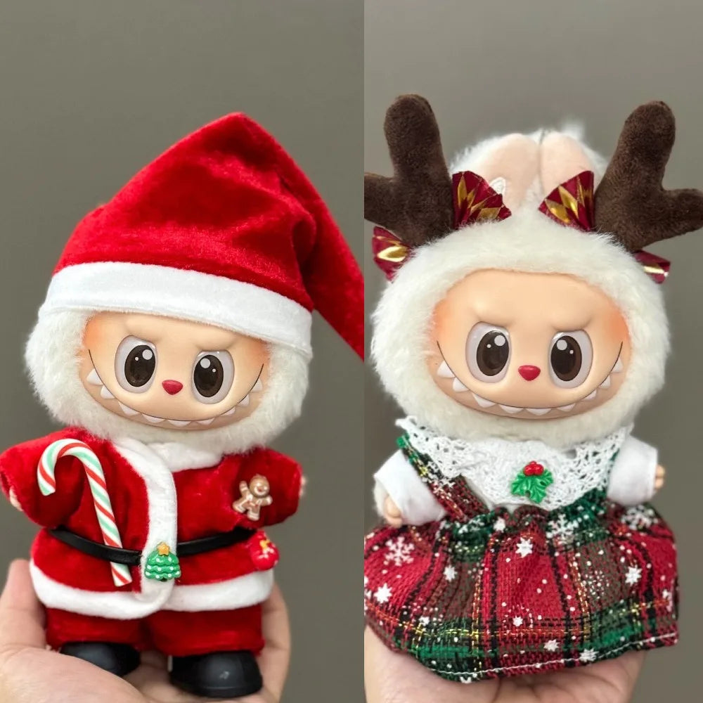 For 17cm Labubu V2 V1 Plush Idol Doll's Clothing Christmas Cloak Sweater Hat Set Gift Labubu Clothes Labubu ropa