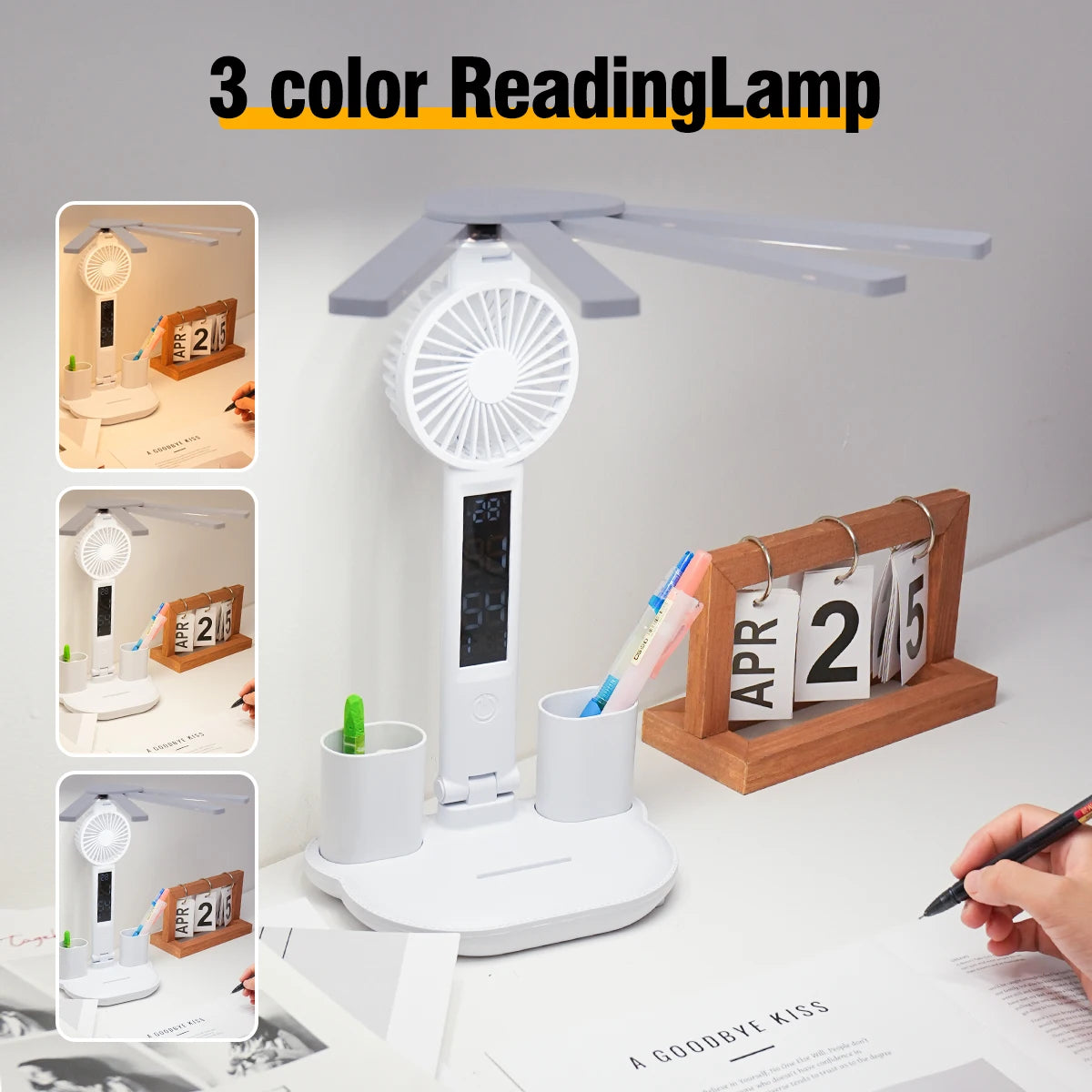 Multifunctional Desk Lamp – LED Light, Fan & Digital Clock | USB Charging