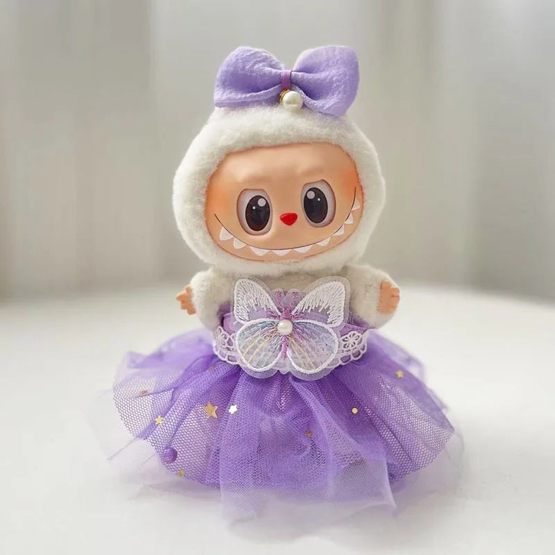 Labubu Dolls Purple Butterfly Dress – Fairy Outfit for 15–17cm Plush Dolls