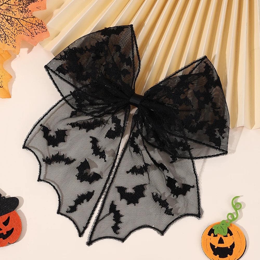 Barrettes chauve-souris effrayantes avec voile en dentelle – Glamour gothique pour Halloween
