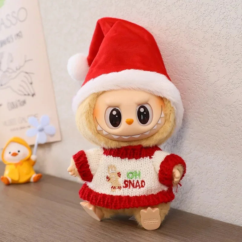 For 17cm Labubu V2 V1 Plush Idol Doll's Clothing Christmas Cloak Sweater Hat Set Gift Labubu Clothes Labubu ropa