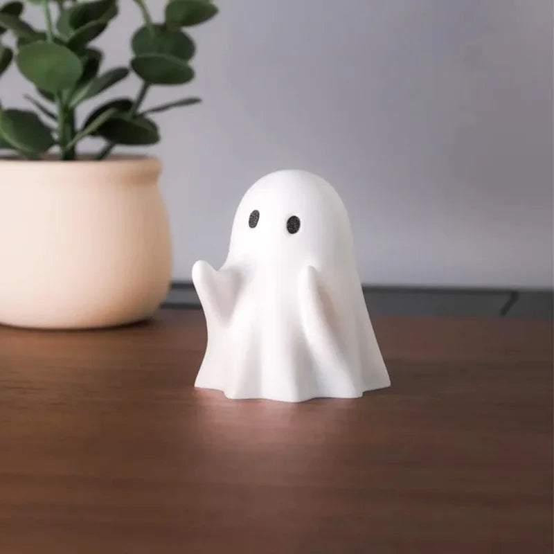 Front view of ordinary ghost desk organiser – spooky Halloween decoration and storage