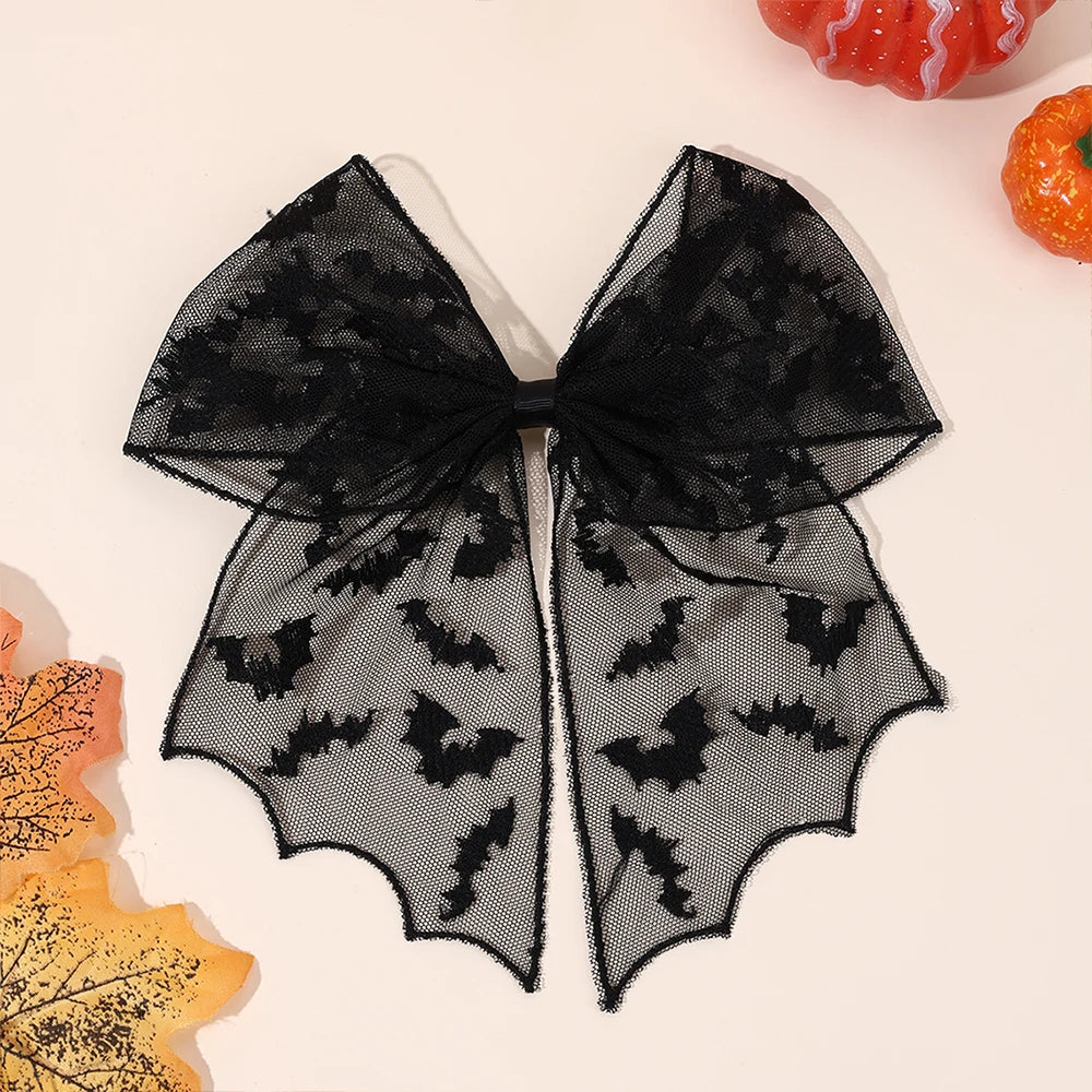 Barrettes chauve-souris effrayantes avec voile en dentelle – Glamour gothique pour Halloween