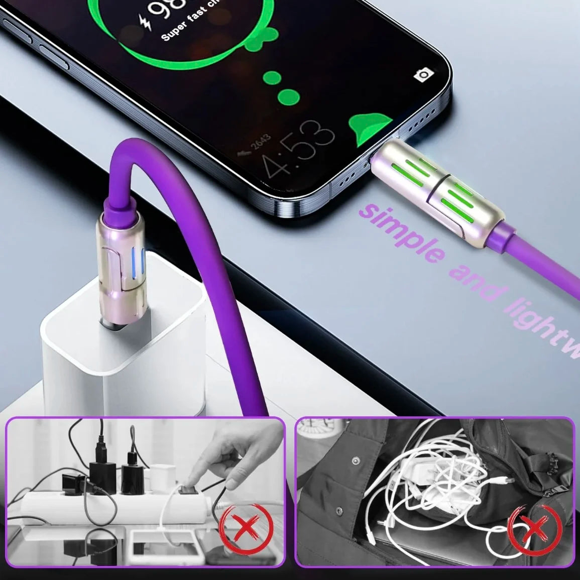 240W 4-in-1 USB C Fast Charger Cable – Silicone, Durable & Universal