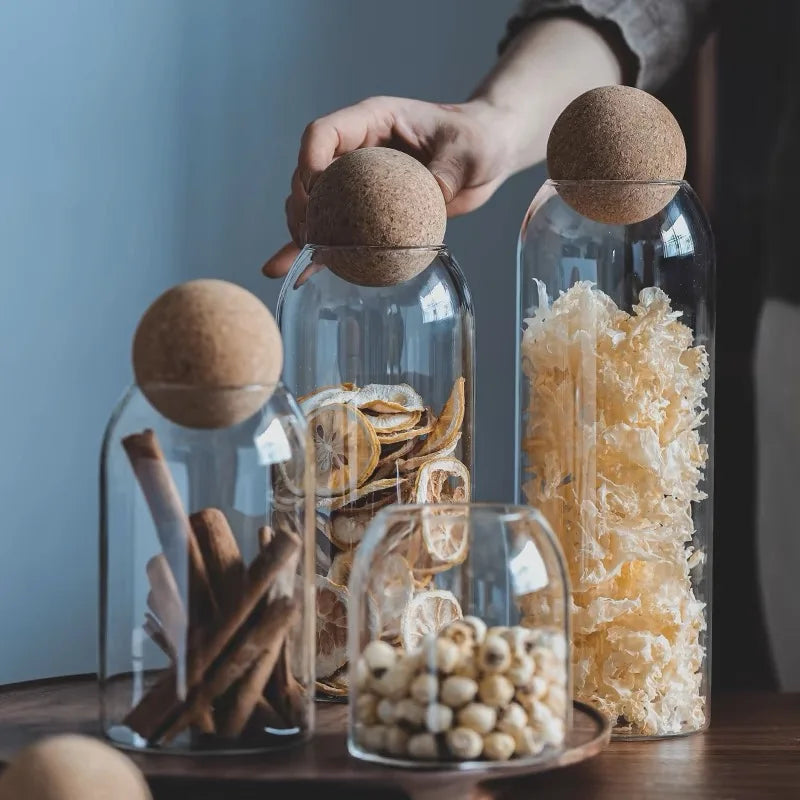 Sealed Elegance – Glass Jar with Natural Cork Lid for Stylish Food Storage