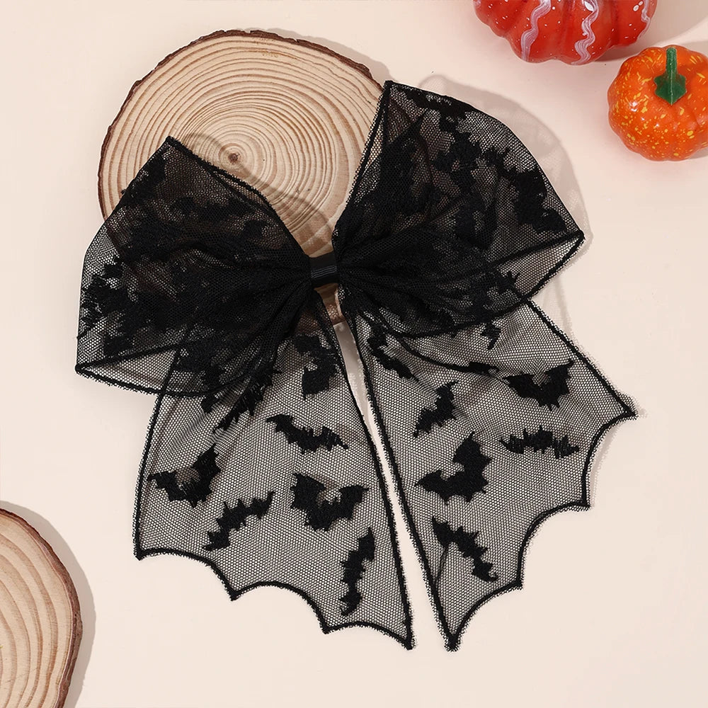 Barrettes chauve-souris effrayantes avec voile en dentelle – Glamour gothique pour Halloween