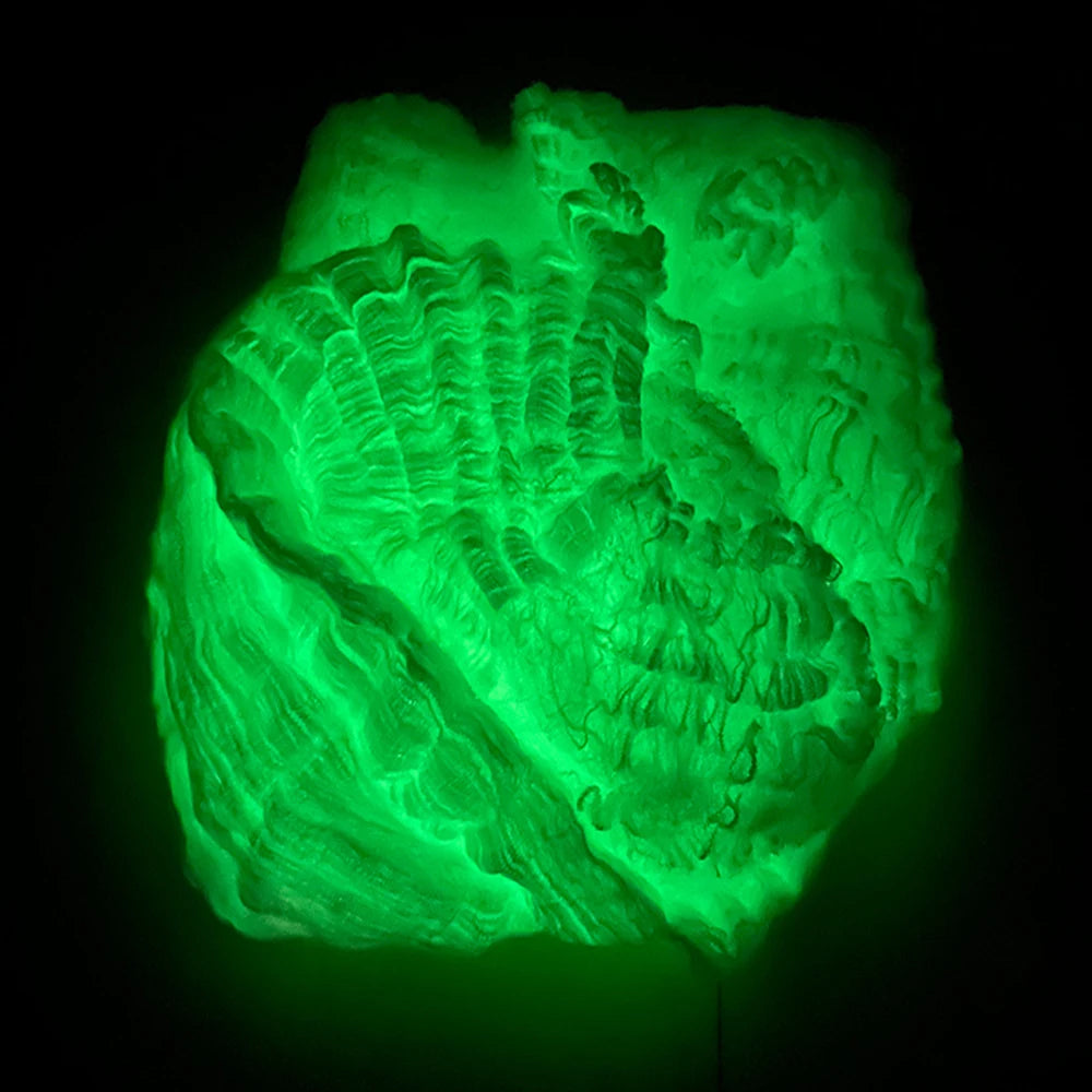 Detailed view of fluorescent Halloween cobweb decoration"