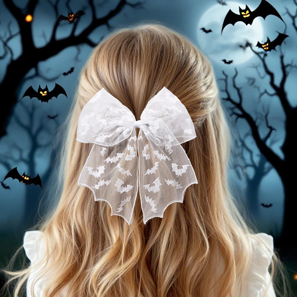 Barrettes chauve-souris effrayantes avec voile en dentelle – Glamour gothique pour Halloween