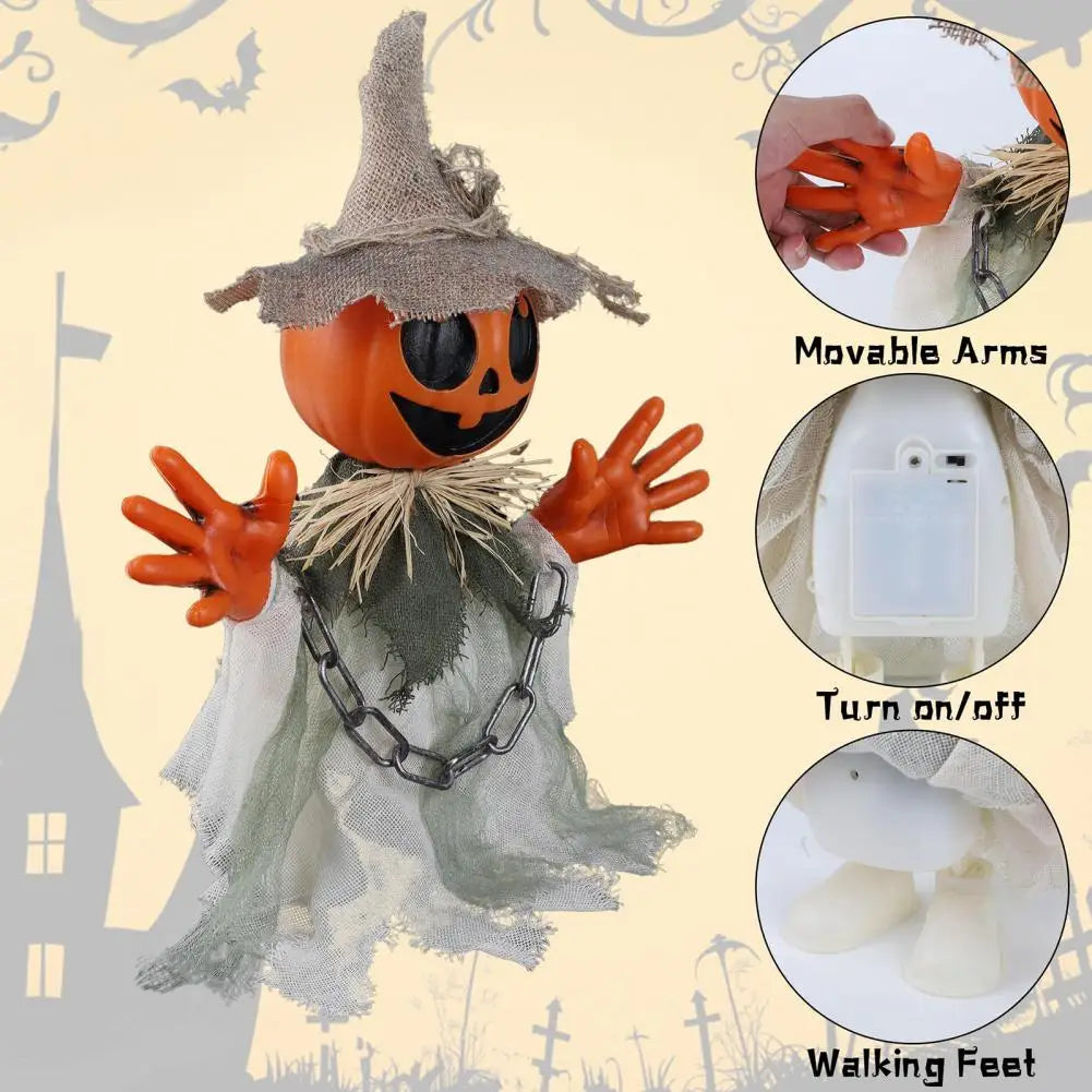 "16" Walking Pumpkin Ghost Setup - Battery Operated Halloween Prop | Easy No-Assembly Design