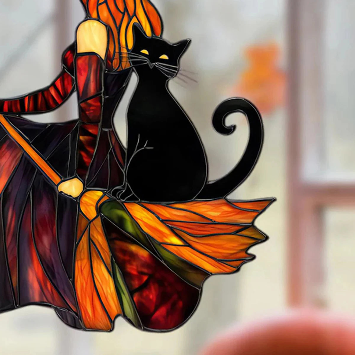 Atrapasol de bruja y gato: decoración mística para Halloween