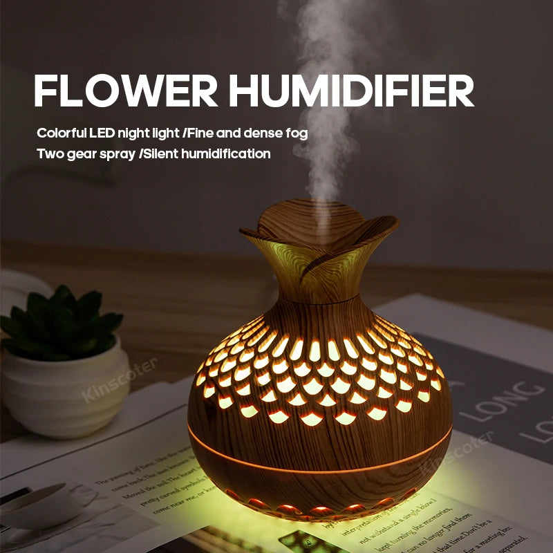 Difusor de aromaterapia portátil de madera – Humidificador ultrasónico de 300 ml con lámpara RGB