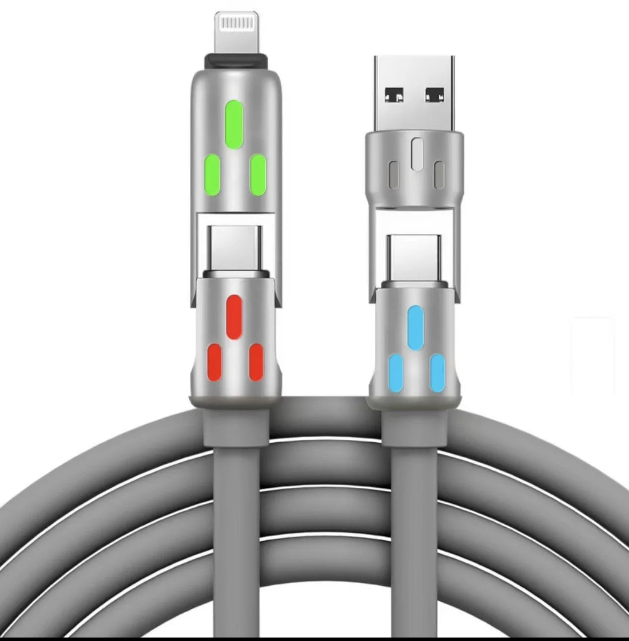 240W 4-in-1 USB C Fast Charger Cable – Silicone, Durable & Universal
