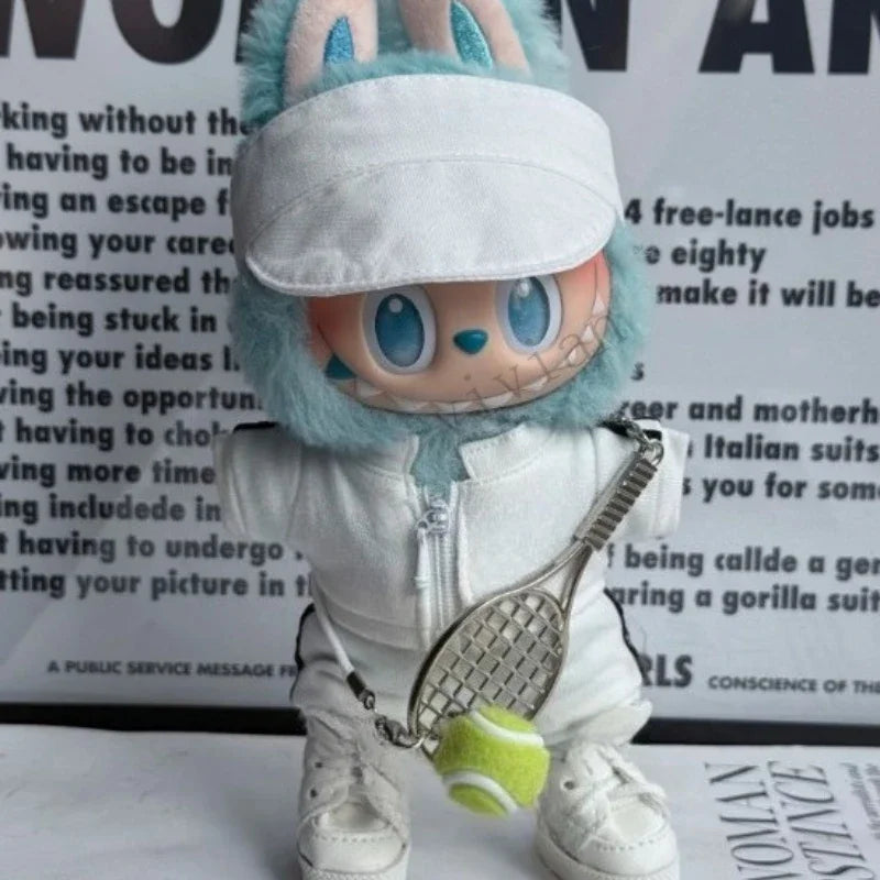 Labubu 17cm Doll Outfit – Tennis Sportswear Set with Cap, Shoes & Racket
