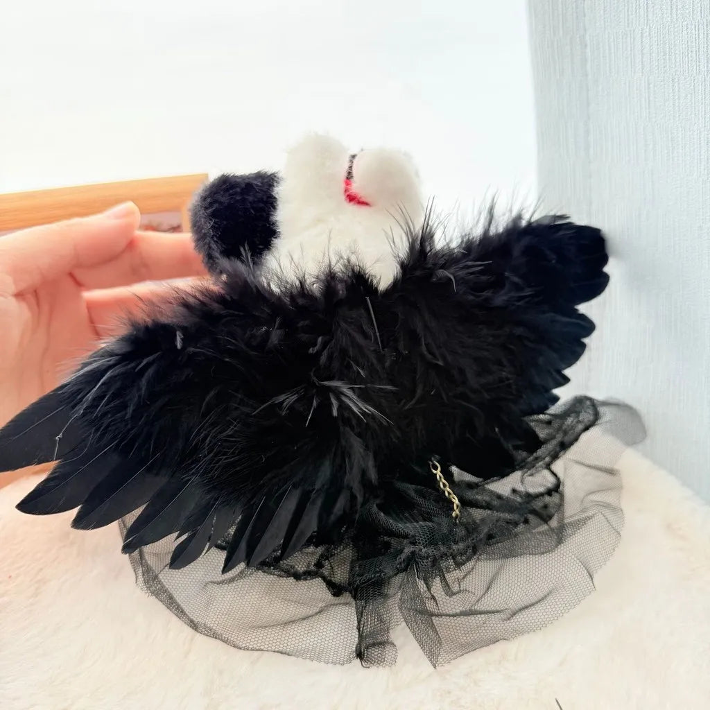 Conjunto de vestido de plumas de ángel en blanco y negro de Labubu: ropa elegante de Labubu para muñecas de vinilo de 17 cm. Conjunto de Labubu.