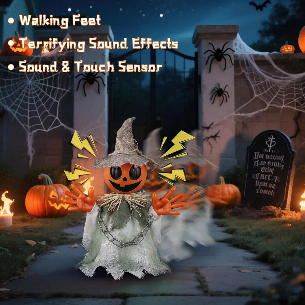 Animated Pumpkin Ghost Features - Sound & Motion Sensors | Interactive Halloween Decoration