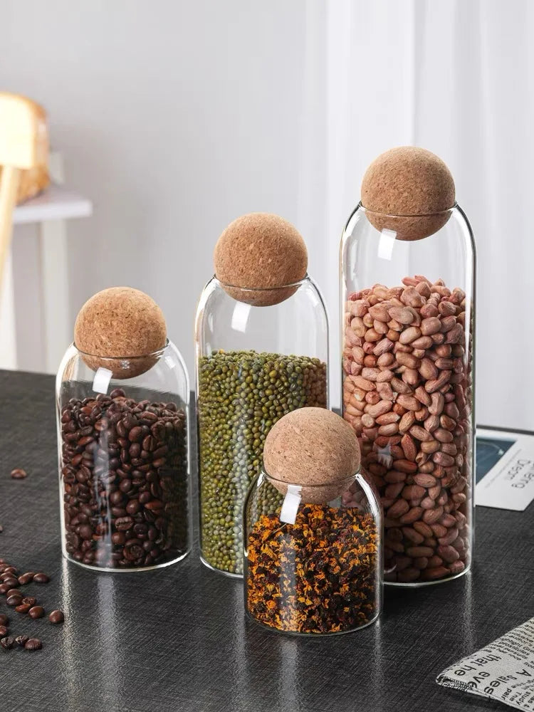 Sealed Elegance – Glass Jar with Natural Cork Lid for Stylish Food Storage