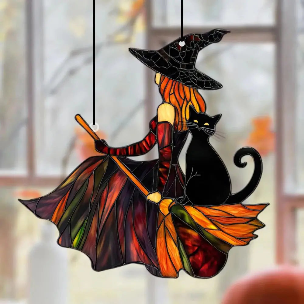 Atrapasol de bruja y gato: decoración mística para Halloween