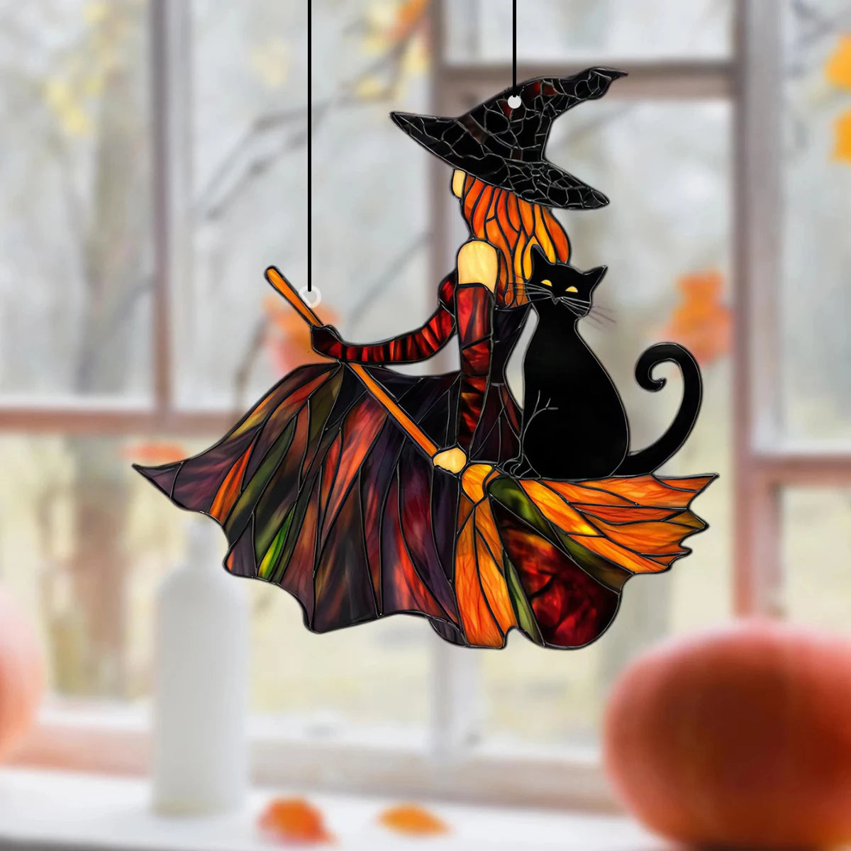 Atrapasol de bruja y gato: decoración mística para Halloween
