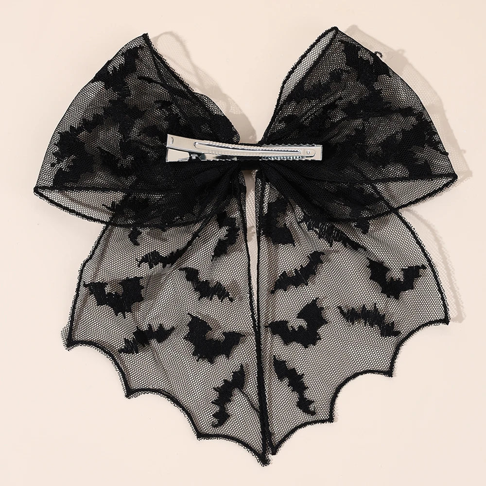 Barrettes chauve-souris effrayantes avec voile en dentelle – Glamour gothique pour Halloween