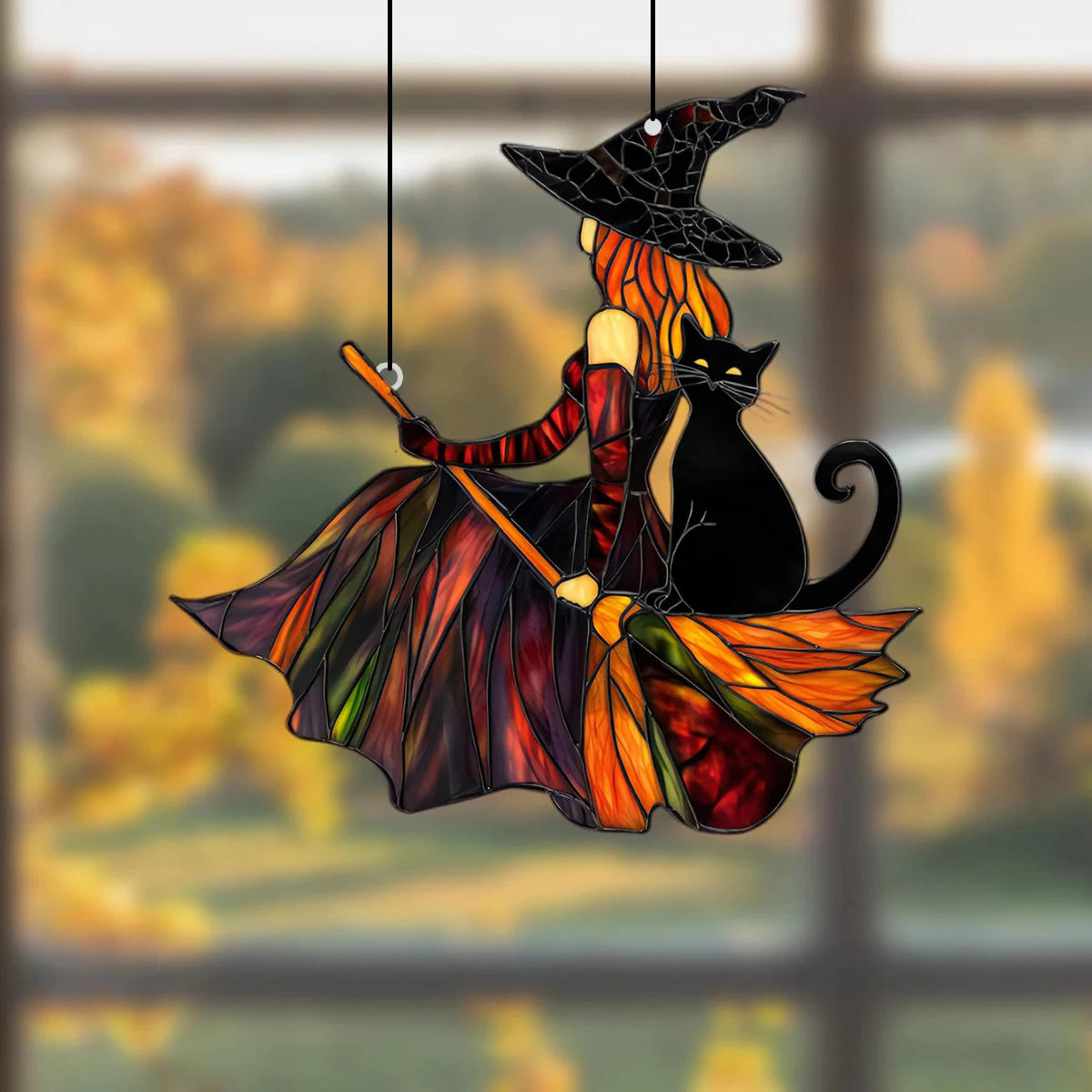Atrapasol de bruja y gato: decoración mística para Halloween