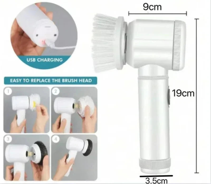 Electric Power Scrubber – 5 Replaceable Heads for Bathroom Cleaning