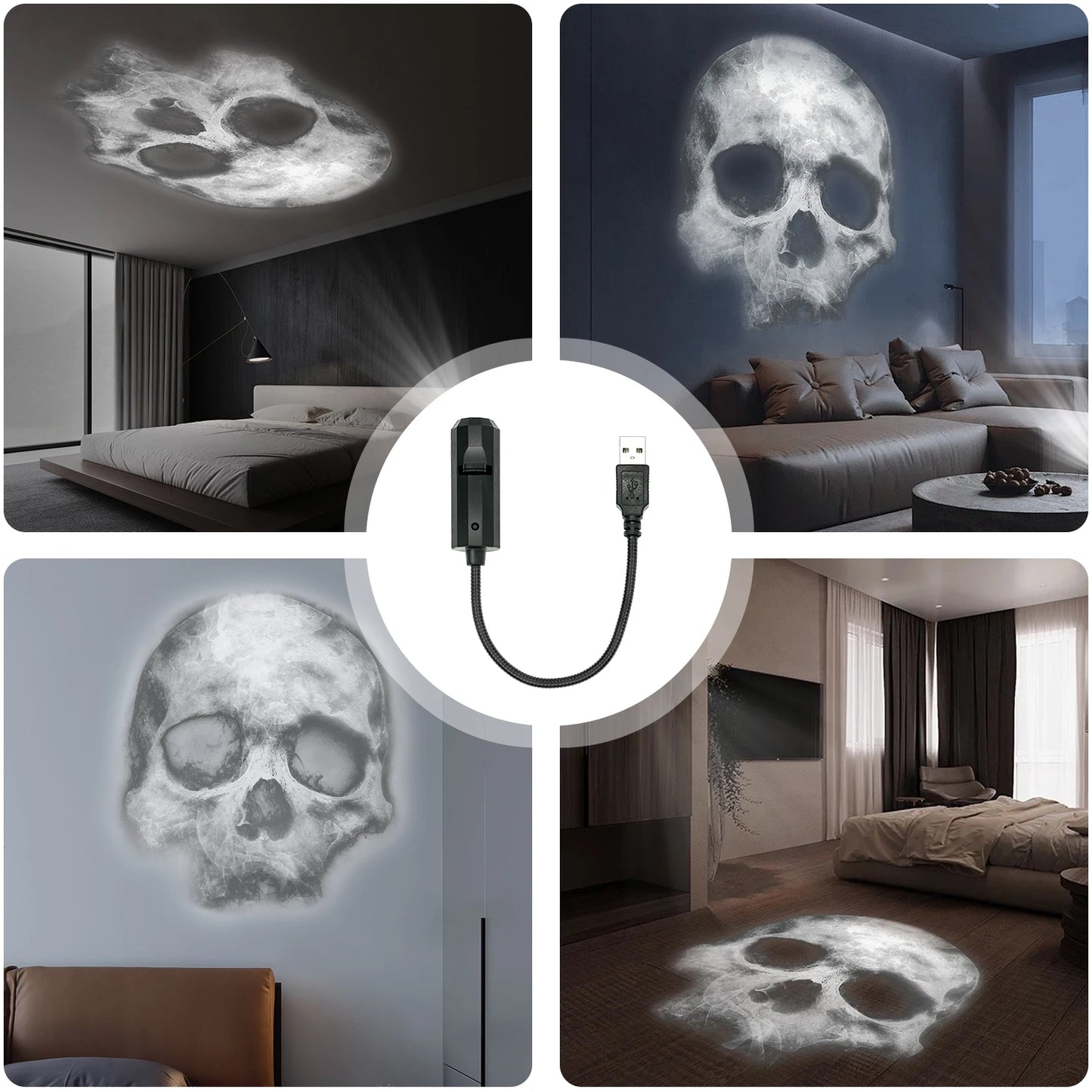 USB Halloween Projector Light - Skull, Pumpkin & Ghost Hand 3-in-1