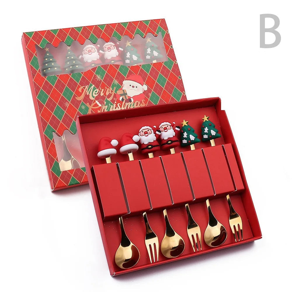 Christmas Dessert Cutlery Set (6 Pcs): Elegant & Festive Table Decoration for Holidays.