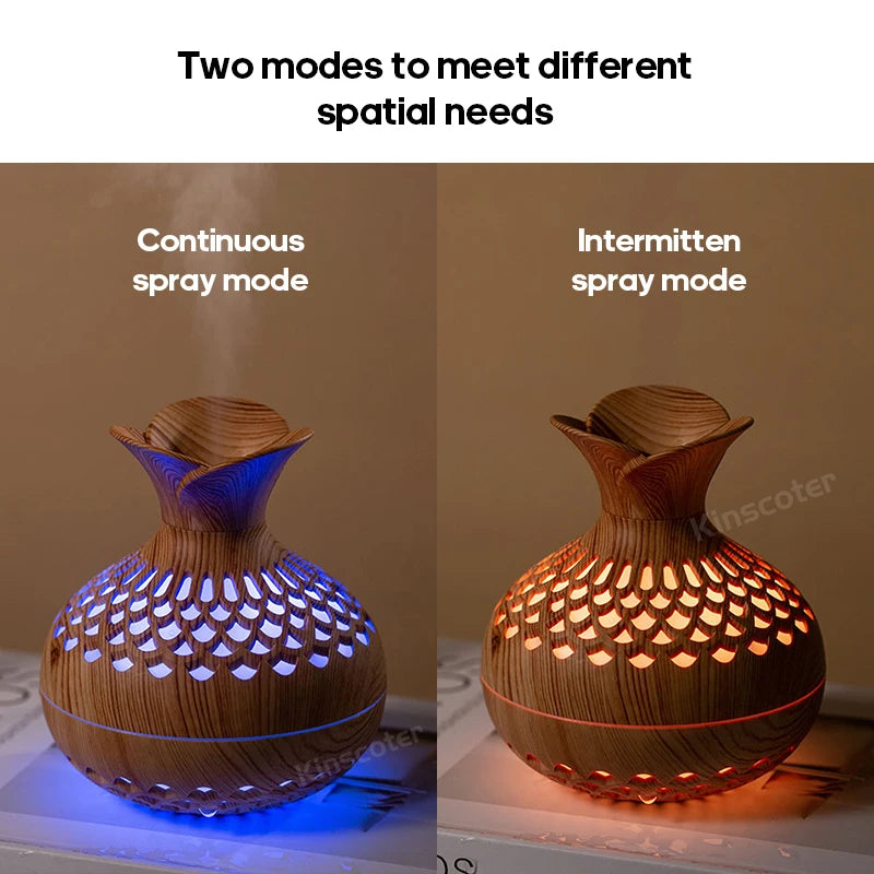 Difusor de aromaterapia portátil de madera – Humidificador ultrasónico de 300 ml con lámpara RGB