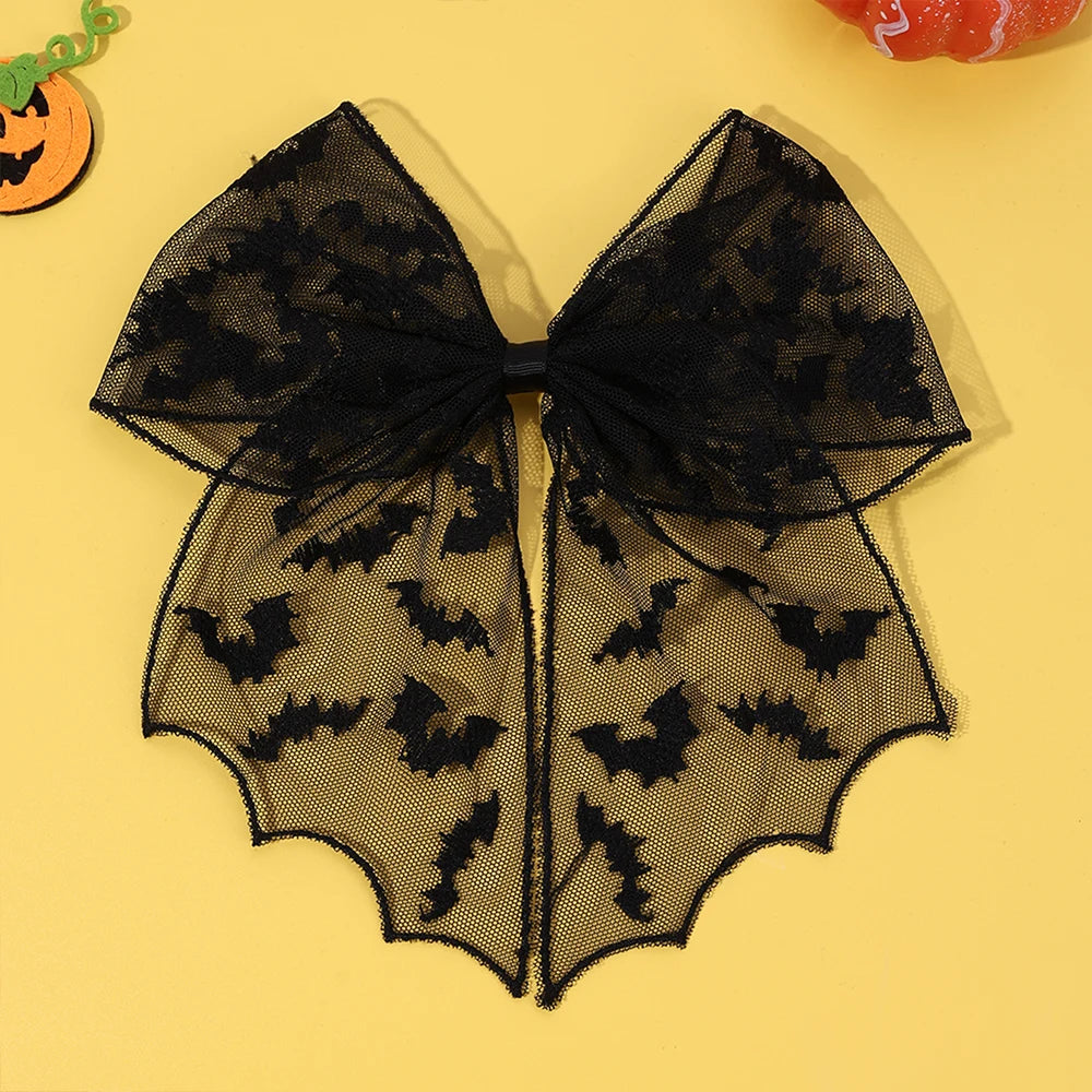 Barrettes chauve-souris effrayantes avec voile en dentelle – Glamour gothique pour Halloween