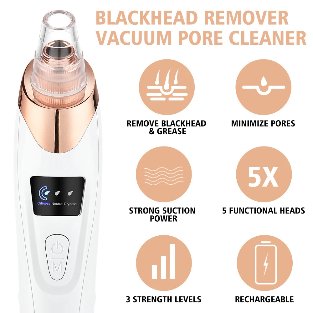 Limpiador de poros facial: removedor eléctrico de puntos negros y aspirador de acné