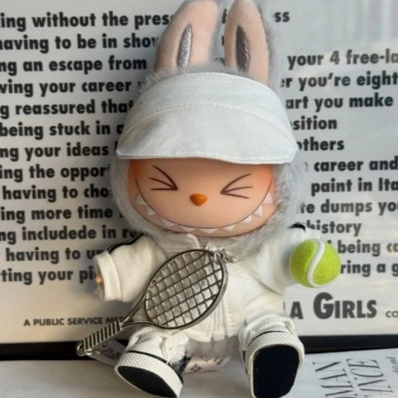 Labubu 17cm Doll Outfit – Tennis Sportswear Set with Cap, Shoes & Racket