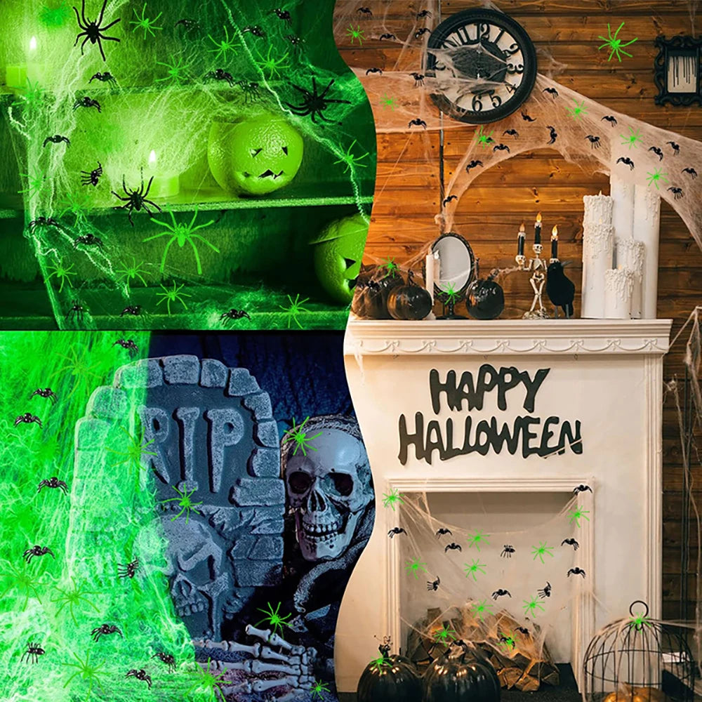 Fluorescent spider web Halloween decoration in packaging