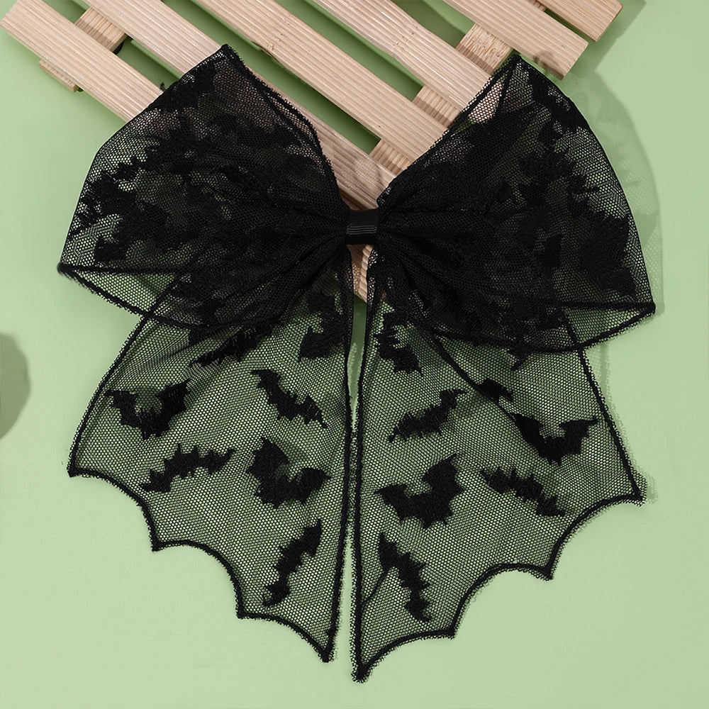 Barrettes chauve-souris effrayantes avec voile en dentelle – Glamour gothique pour Halloween