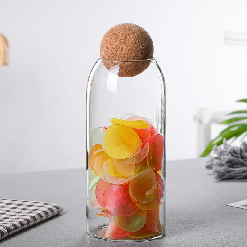 Sealed Elegance – Glass Jar with Natural Cork Lid for Stylish Food Storage