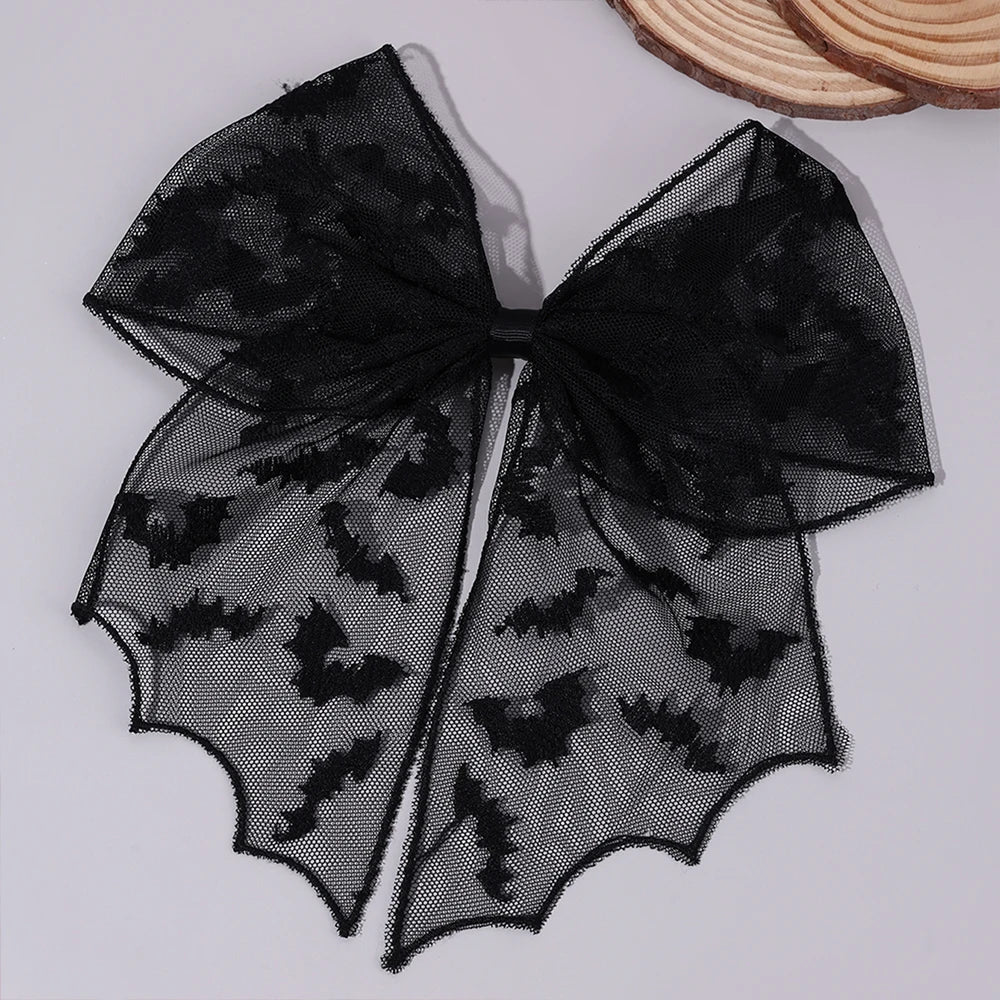 Barrettes chauve-souris effrayantes avec voile en dentelle – Glamour gothique pour Halloween