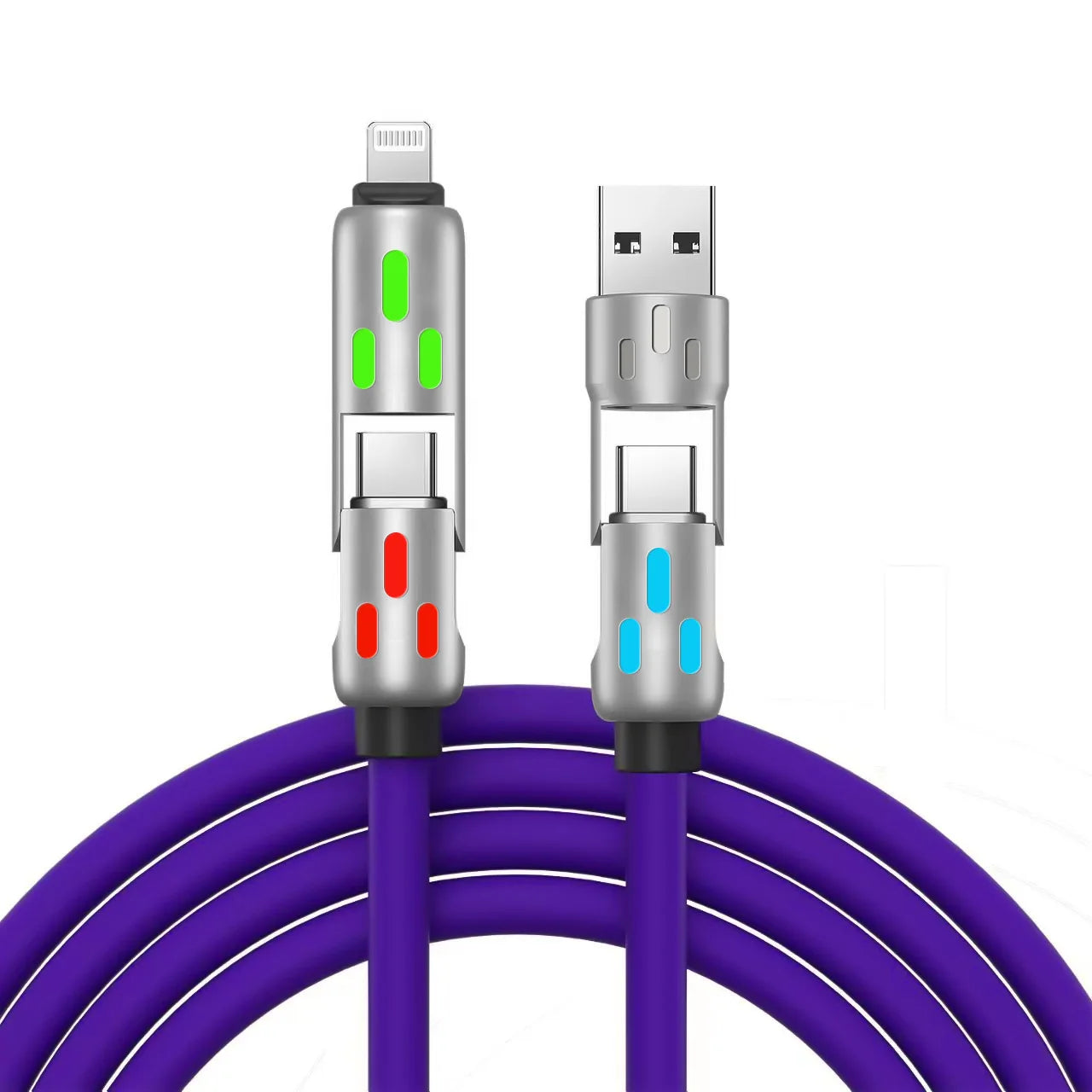 240W 4-in-1 USB C Fast Charger Cable – Silicone, Durable & Universal
