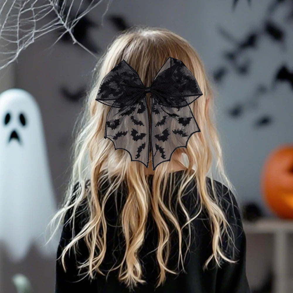 Barrettes chauve-souris effrayantes avec voile en dentelle – Glamour gothique pour Halloween