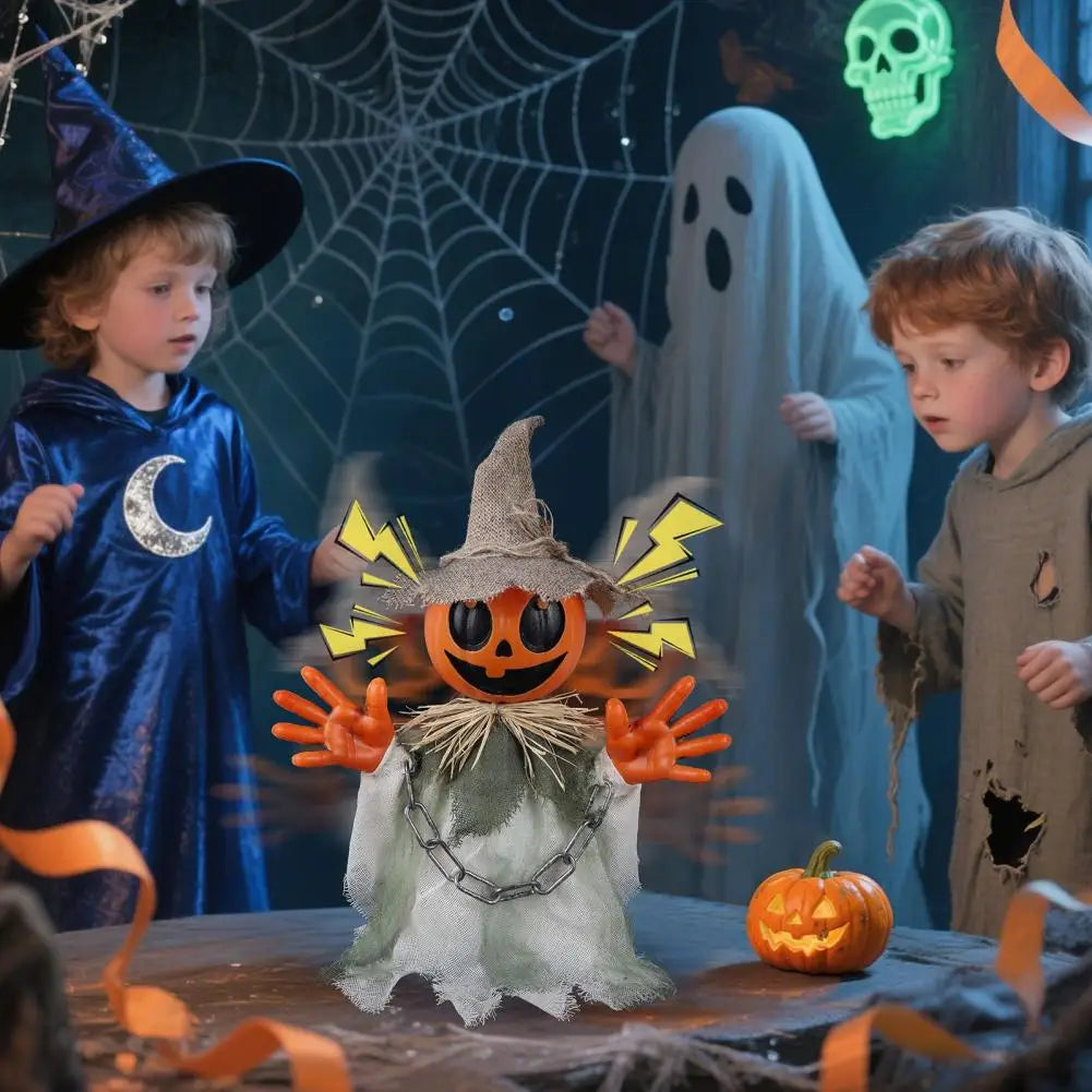Halloween Pumpkin Ghost Detail View - Weather Resistant Design | 16" Animated Halloween Decoration