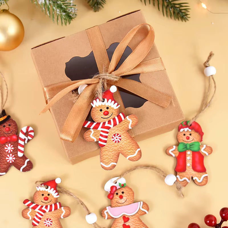 12pc Gingerbread Man Wooden Pendants - Handcrafted Ornaments (2 Variations)