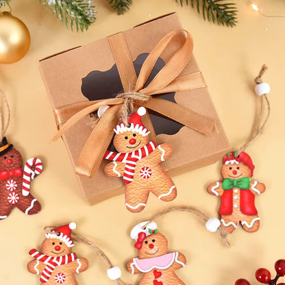 12pc Gingerbread Man Wooden Pendants - Handcrafted Ornaments (2 Variations)