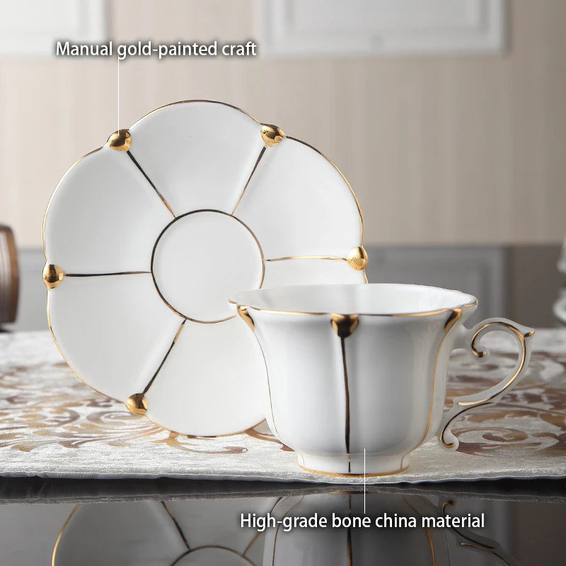 Luxury Gold Pearl Bone China Coffee & Tea Set - British Royal Style, Elegant Gift Set