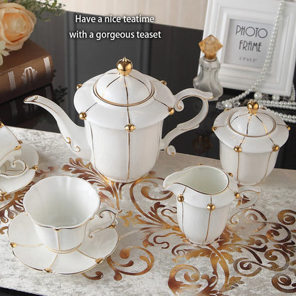 Luxury Gold Pearl Bone China Coffee & Tea Set - British Royal Style, Elegant Gift Set