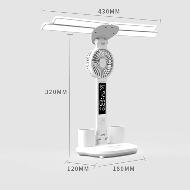 Multifunctional Desk Lamp – LED Light, Fan & Digital Clock | USB Charging