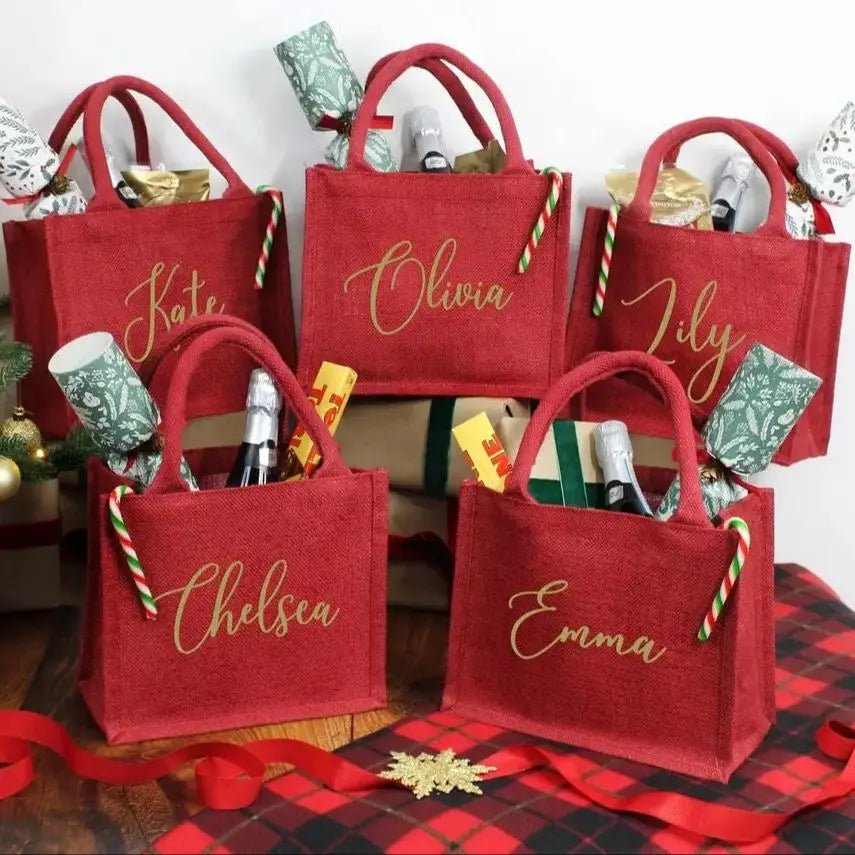 Bolsa de regalo personalizada de yute rojo (paja)
