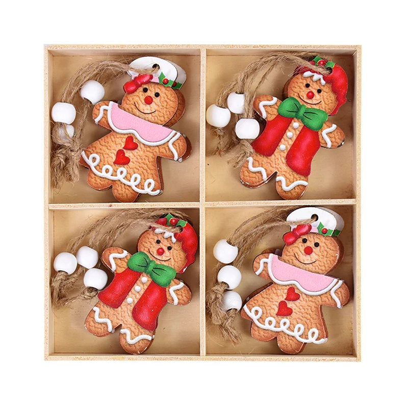 12pc Gingerbread Man Wooden Pendants - Handcrafted Ornaments (2 Variations)