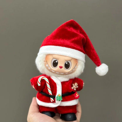 For 17cm Labubu V2 V1 Plush Idol Doll's Clothing  Christmas Cloak Sweater Hat Set Gift Labubu Clothes  Labubu ropa