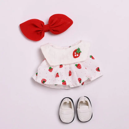 Labubu 17cm Doll Outfit – Strawberry Tank Top & Skirt Set with Princess White Shoes