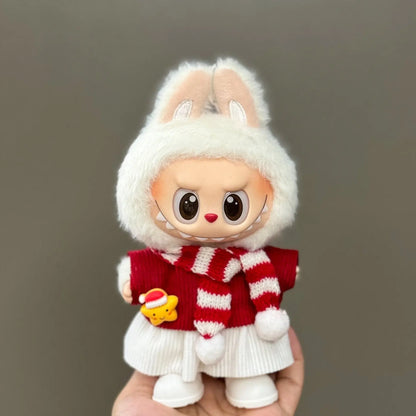 For 17cm Labubu V2 V1 Plush Idol Doll's Clothing  Christmas Cloak Sweater Hat Set Gift Labubu Clothes  Labubu ropa