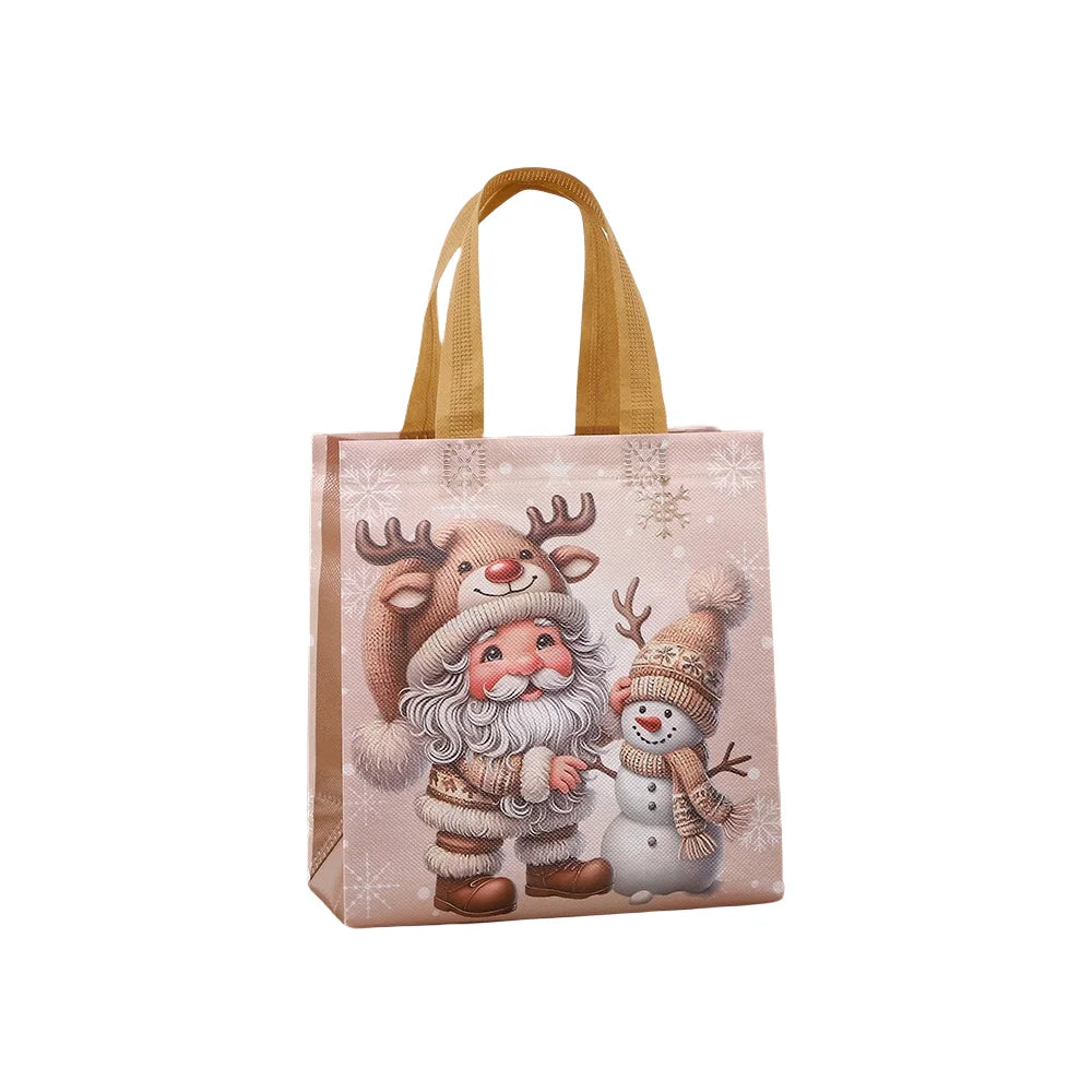 Embalaje navideño ecológico: bolsas navideñas duraderas de tela no tejida con diseños artísticos luminosos.