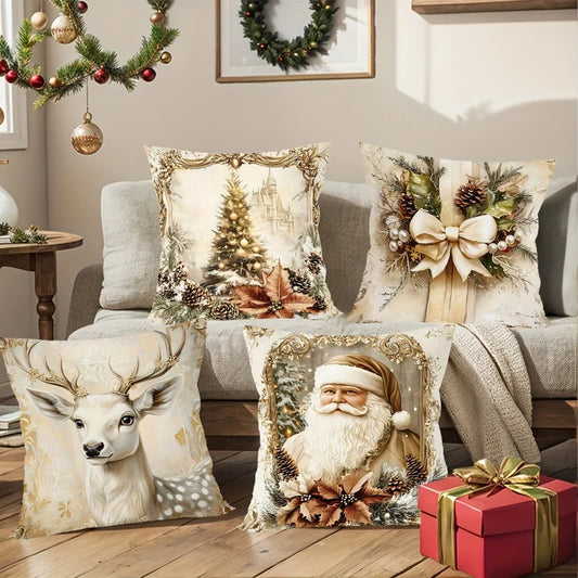 4 Pcs Luxury Vintage Christmas Pillow Covers 45 x 45cm